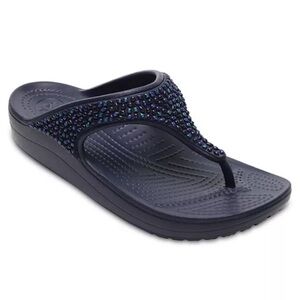 Crocs Navy Blue Bling Jewel Sloane Flip Flop Thong Sandals Size 8